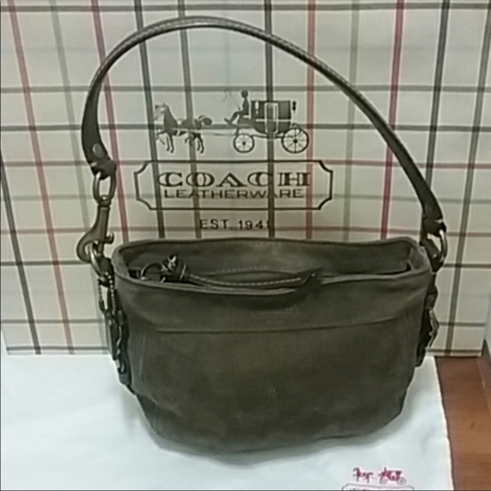 Coach Army Green Suede Zip Bag